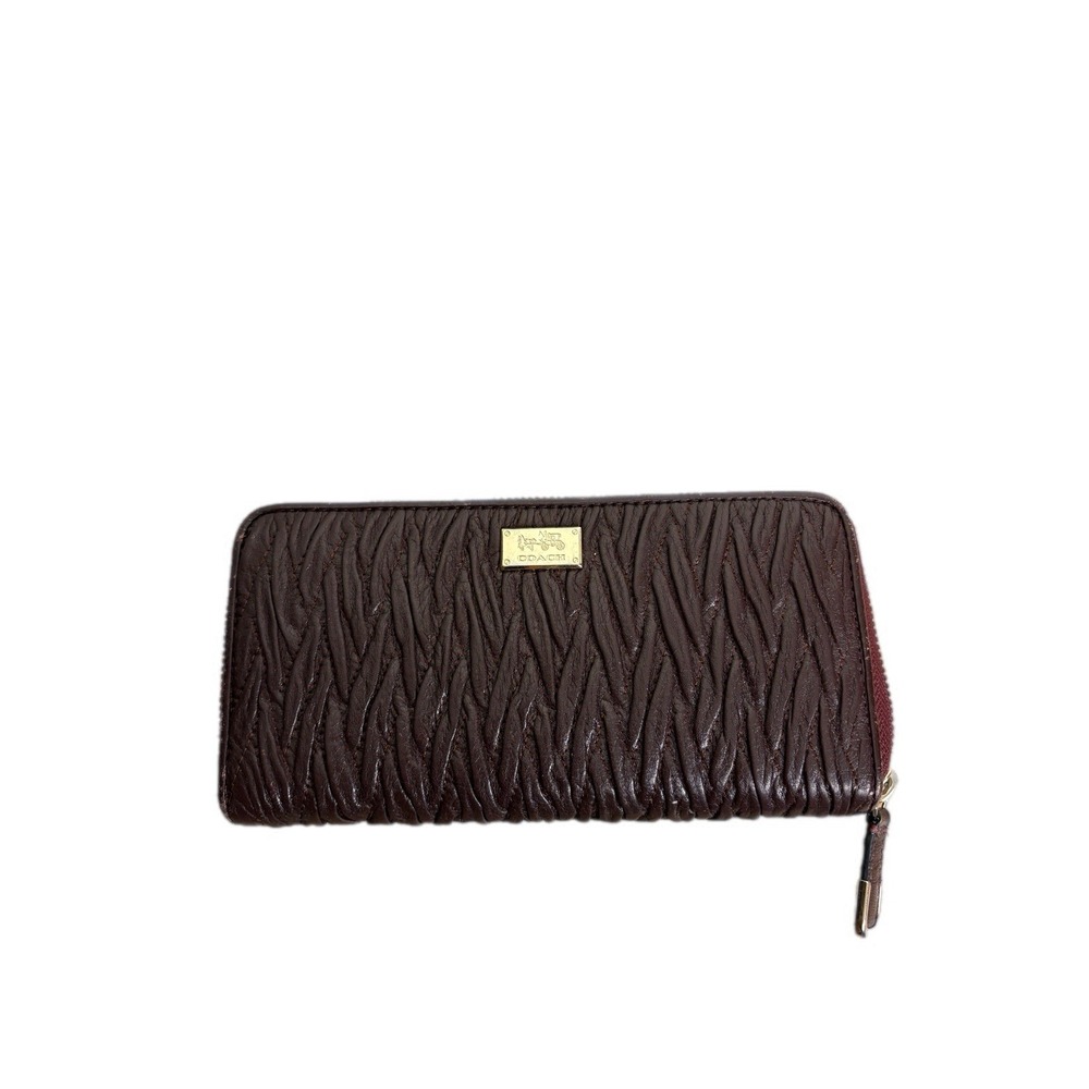 Coach Wallet Brown Gathered Twist Accordian Zip‎ Gold Zip Classic Sophisticated - Picture 5 of 7